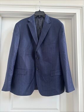 Read 1865 Men's Classic Navy Textured Two-Button Blazer100% WOOL